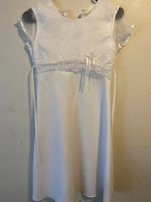 BONNIE JEAN White Communion Flower Girl dress Girls Size 12 spade with bow EUC - Image 1 of 4