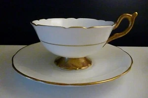 Vintage Coalport 1960's (3422) Bone China White/Gilded Footed Cup & Saucer - VGC - Picture 1 of 10