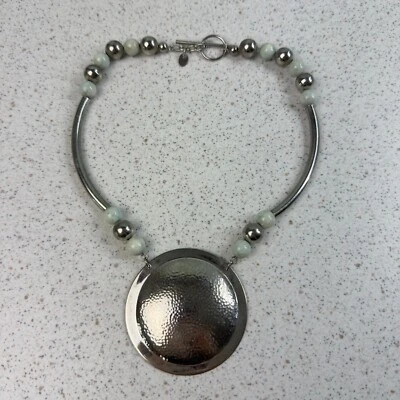 Park Lane Metal Disc Center Piece Blue Silver Tone Beaded Collar Choker Necklace - Image 1 of 4