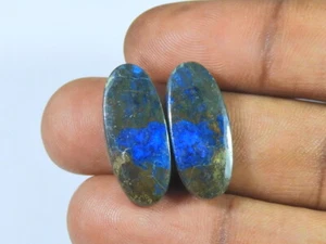 23Cts. Natural Azurite (10X23X02 mm each) Oval Shape Cabochon Matched Pair - Picture 1 of 9