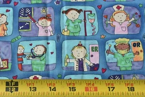 33" Long, Children Doctors & Nurses on Blue Quilt Cotton, Timeless Treasures,V37 - Picture 1 of 7