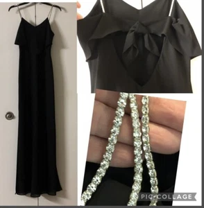 NIKI NIKI LIVAS Rhinestones Straps Maxi Dress 4🌟Formal Chic Chiffon🌟Tie Bow - Picture 1 of 12