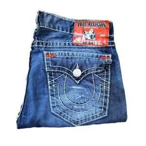 True Religion Jeans Size 38 RICKY SUPER T Blue Trashed Painter Denim - Picture 1 of 9