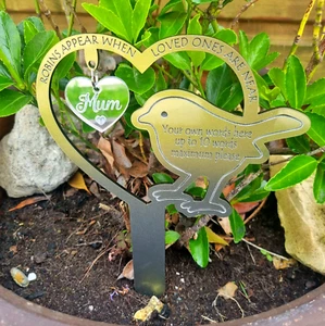 Robin garden ornament gift Grave decoration Memorial stake Mum Dad Remembrance - Picture 1 of 21