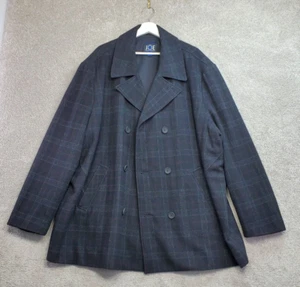 Joseph Abboud Blazer Pea Coat Jacket Mens 3X Black Plaid Wool Business Career - Picture 1 of 10