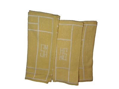 Vintage 6 Linen Golden Beige Cloth Napkins / Placemats SMH initials - Image 1 of 4