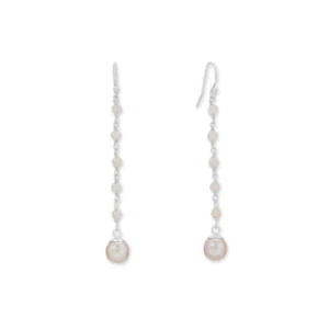 Authentic 925 Silver Pink Opal & Cultured Freshwater Pearl Drop Earrings - Picture 1 of 1