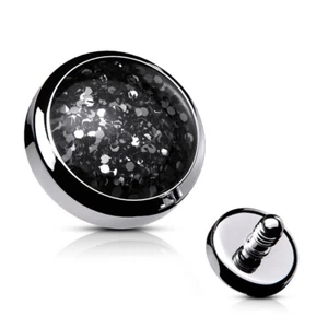 Epoxy Covered Glitter Top Internally Threaded Dermal Anchor OR Lip Top 16G & 14G - Picture 1 of 18