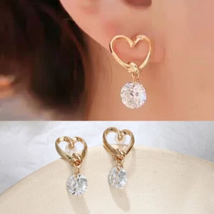 Moda Chapado en Oro Corazón Circón Pendientes Colgantes Pendientes Mujer Joyería - - Imagen 1 de 15