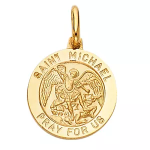 14K Gold St. Michael Pray For Us Religiös Charm Anhänger für Halskette oder Kette - Bild 1 von 4