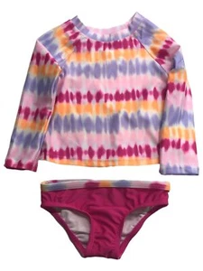 Infant Girls Pink Purple Orange Tie Dye 2pc Rash Guard Baby Bikini Swim Suit 12m - Picture 1 of 2