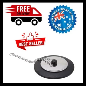 Bath Plug Stainless Steel Basin 50mm Sink Rubber Black Insert - Picture 1 of 3