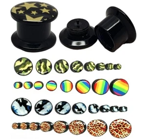 Ear Flesh Tunnel Plug Flare Screw Back Animal Gay Pride Camouflage Print Pair - Picture 1 of 9