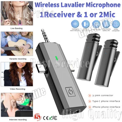 Wireless Lavalier Microphone Noise Reduction Audio Video Recording Mic 3 in 1 - Image 1 of 4