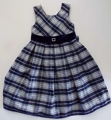 Jona Michelle Blue White Silver Plaid Christmas Jumper Sleeveless Dress Sz 6 - Image 1 of 4