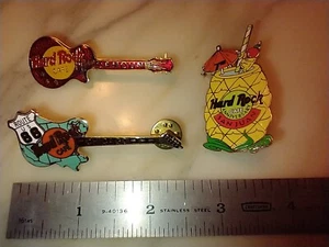 3 Hard Rock Cafe Pins 2 Guitar Chicago & Cancun 1 Pineapple San Juan Puerto Rico - Picture 1 of 6