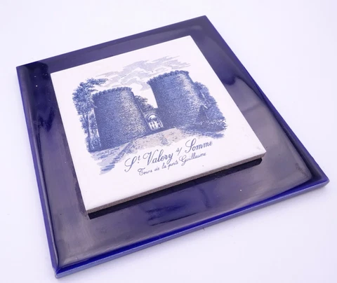 Vintage Cerabati Chatearoux France Single Ceramic Tile Blue White Cover