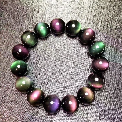 Brazalete Brazalete 16mm Natural Doble Color Ojos Obsidiana Negro Jade Cristal Cuentas Foto 1 de 4