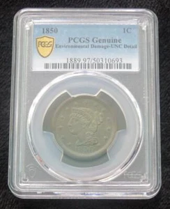 1850 Large Cent * PCGS Genuine * Uncirculated Details * Slabbed * Beautiful - Picture 1 of 6