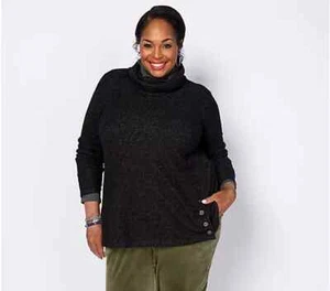 Susan Graver Brushed Textured Knit Cowl-Neck Tunic-Black-Large-NEW-A387750 - Picture 1 of 1