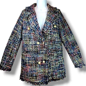 Fresh Twist Tweed Blazer Pearl Button Coat Size Small Multicolor Glitter Jacket - Picture 1 of 14