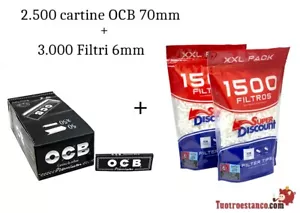 2.500 Cartine OCB Premium 70mm + 3.000 Filtri 6mm - Foto 1 di 5