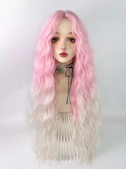 Perucas Kawaii fofas de ondas longas com Bang, para meninas