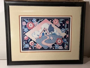 RARE SIGNED ART PRINT BY Mary Engelbreit fairy COTTAGE RETIRED SZ 32.5x26 In. - Picture 1 of 14