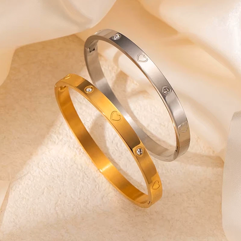 Damen Armband Armreif Modeschmuck Edelstahl Silber Rosé Gold Zirkonia Schmuck - Bild 1 von 4