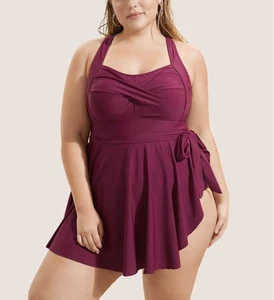 NWT Bloomchic Size 18-20/2X Plain Crossover Knotted Asymmetrical Hem Swim Dress - Picture 1 of 8