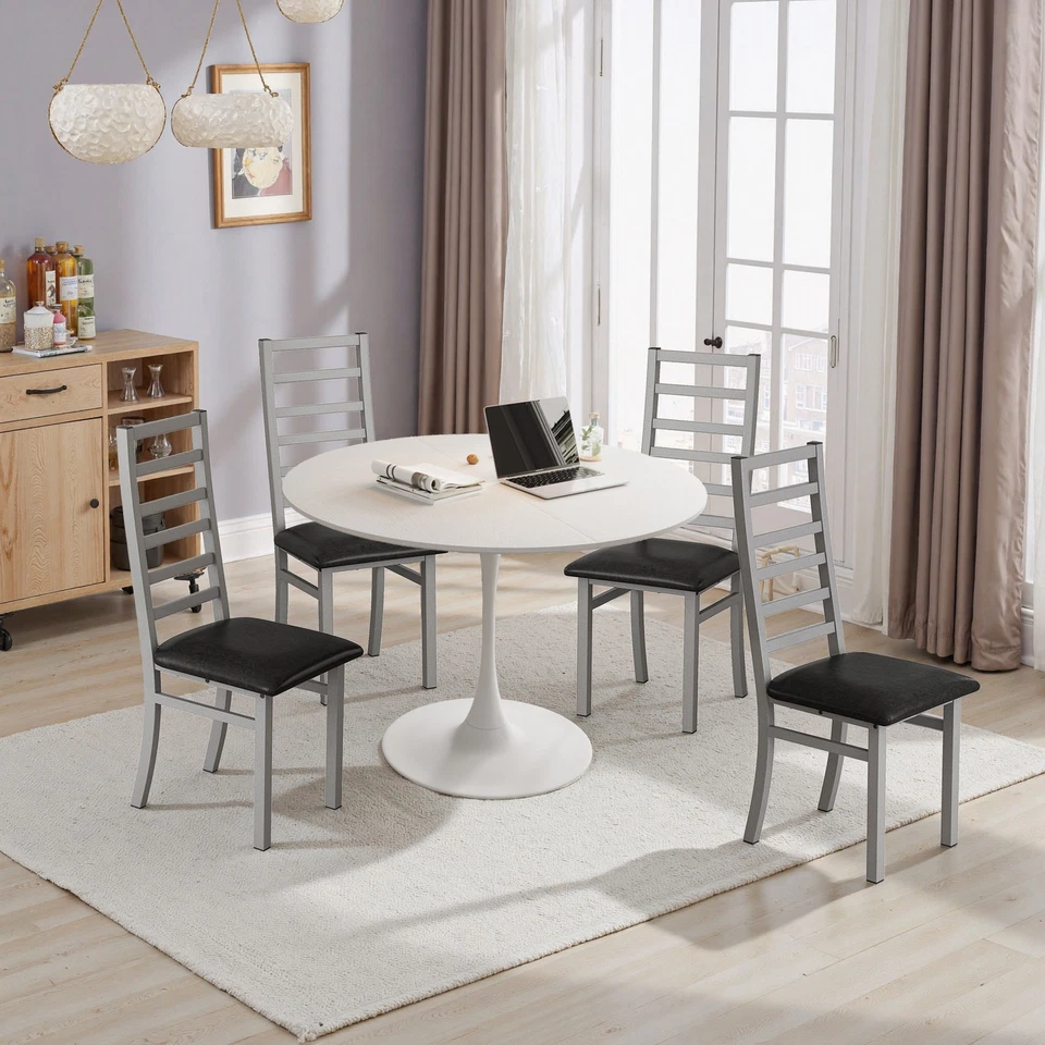 120CM Tulip Dining Table Set 4 White Table Gray Chairs Small Spaces - Bild 1 von 4
