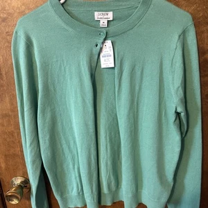 New J Crew Womens Wool Blend Classic Cardigan Sweater Green Medium - Picture 1 of 7