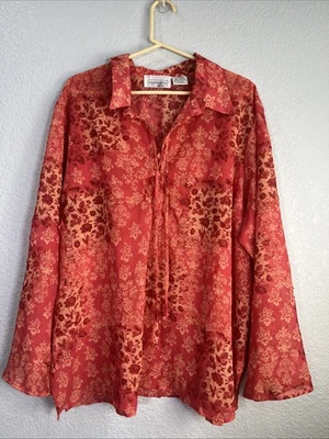 Blusa túnica Impressions de colección para mujer talla 22/24W roja chifón estampado floral cuello Foto 1 de 4