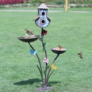 38" H Birdbaths for Outdoors,Metal Bird Feeder and Bird Houses for Outside,3-... - Picture 1 of 6