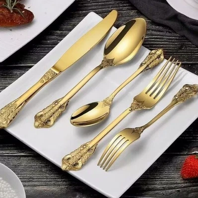 European Palace Flatware Set - Ornate Carved Steak Knife Fork Spoon Gift Box - Изображение 1 из 4