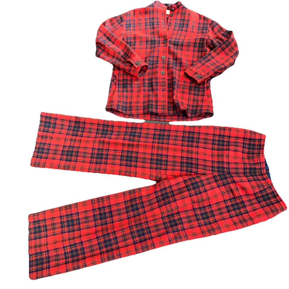 Pendleton Holiday Red Plaid Pant Suit Set Wool Modern Day Size 4 Or 6 Vintage 12 - Image 1 of 4