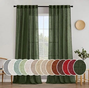 Pair Olive Green Curtains 52 X 96 Linen Texture for Bedroom Living Room 2 Panels - Picture 1 of 3