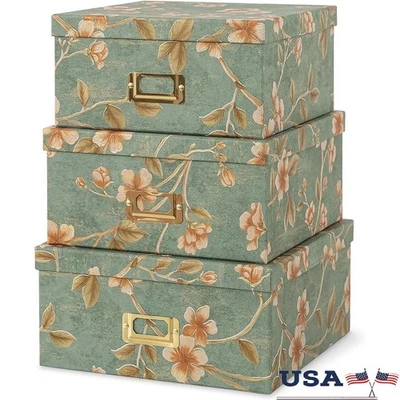 Stackable Decorative Storage Boxes Vintage Floral Design Keepsake Organizers New - Image 1 of 4