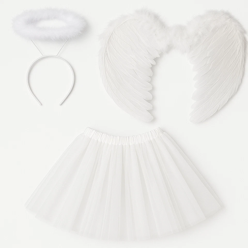 ALLSORTS ACCESSORIES White Feather Wings Halo and Tutu Costume Christmas Outfit Angel Fairy Set