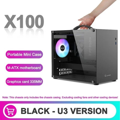 Power Train X100 Portable Mini-ITX/MATX PC Case USB3.0 Type-C Tempered Glass - Image 1 of 4