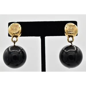 Givenchy Vintage 4G Logo Ohrringe schwarz Ohrhänger gold klobig signiert 1980er BinU - Bild 1 von 12