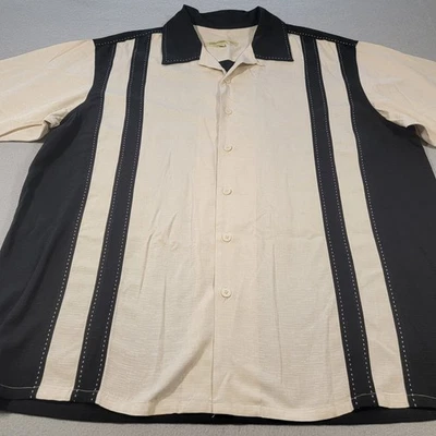 Шелковая рубашка Joseph & Feiss ретро боулинг гавайский лагерь на пуговицах в полоску размер XL - Изображение 1 из 4