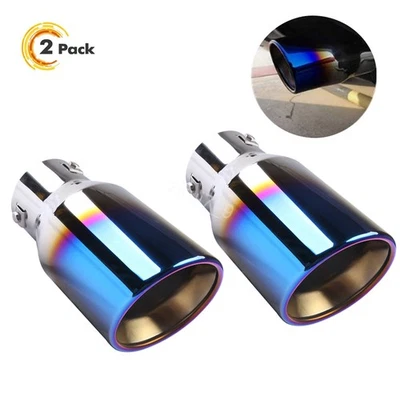 2PCS Car Stainless Steel Blue Silver Rear Tail Exhaust Muffler Tip Pipe Throat Foto 1 de 4