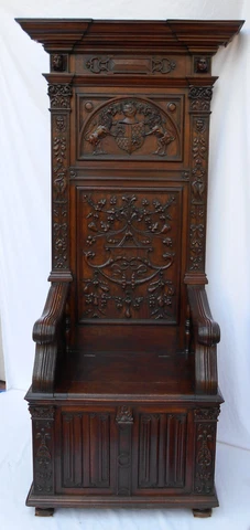 Antique Renaissance Cathedral Cardinal Throne Chair Detailed  Hand carved Cover