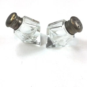 Vintage Salt & Pepper Shaker Octagon Shape Set Unbranded  Stainless Steel Tops  - Picture 1 of 9