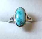 Sierra Nevada Turquoise /Zircon Ring in Platinum Over Sterling Silver, Size 5.75