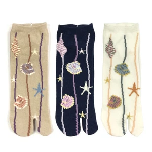 Wrapables Tabi Flip-Flop Socks (Set of 3), Ankle Length Seashells - Picture 1 of 4