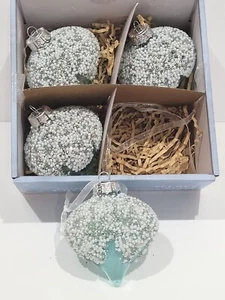 Christmas Coastal Beach Lt Blue Beaded Glass 3.5" Onion Ornaments Decor - Picture 1 of 4