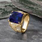 Lab Created Blue Sapphire Gemstone Ring 14K Gold Platted Silver Ring For Mens