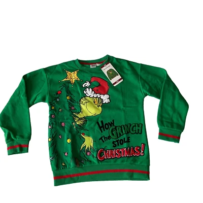 Dr Seuss Grinch Estola Navidad Sudadera Niños Talla 8 Verde Multicolor Pullover Foto 1 de 4